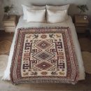 SOUTHWESTERN SUN AND BIRD GEOMETRIC COTTON TAPESTRY THROW BLANKET