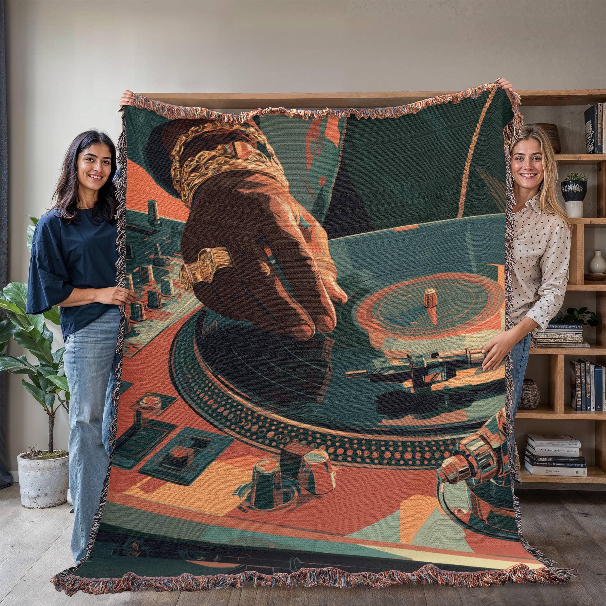 RETRO DJ TURNTABLE AND VINYL RECORD COTTON TAPESTRY THROW BLANKET - Image 6