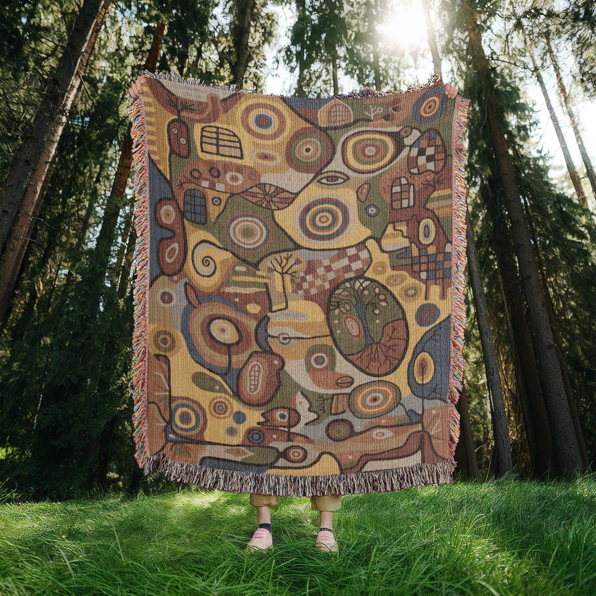 WHIMSICAL ABSTRACT GARDEN COTTON TAPESTRY THROW BLANKET - Image 2