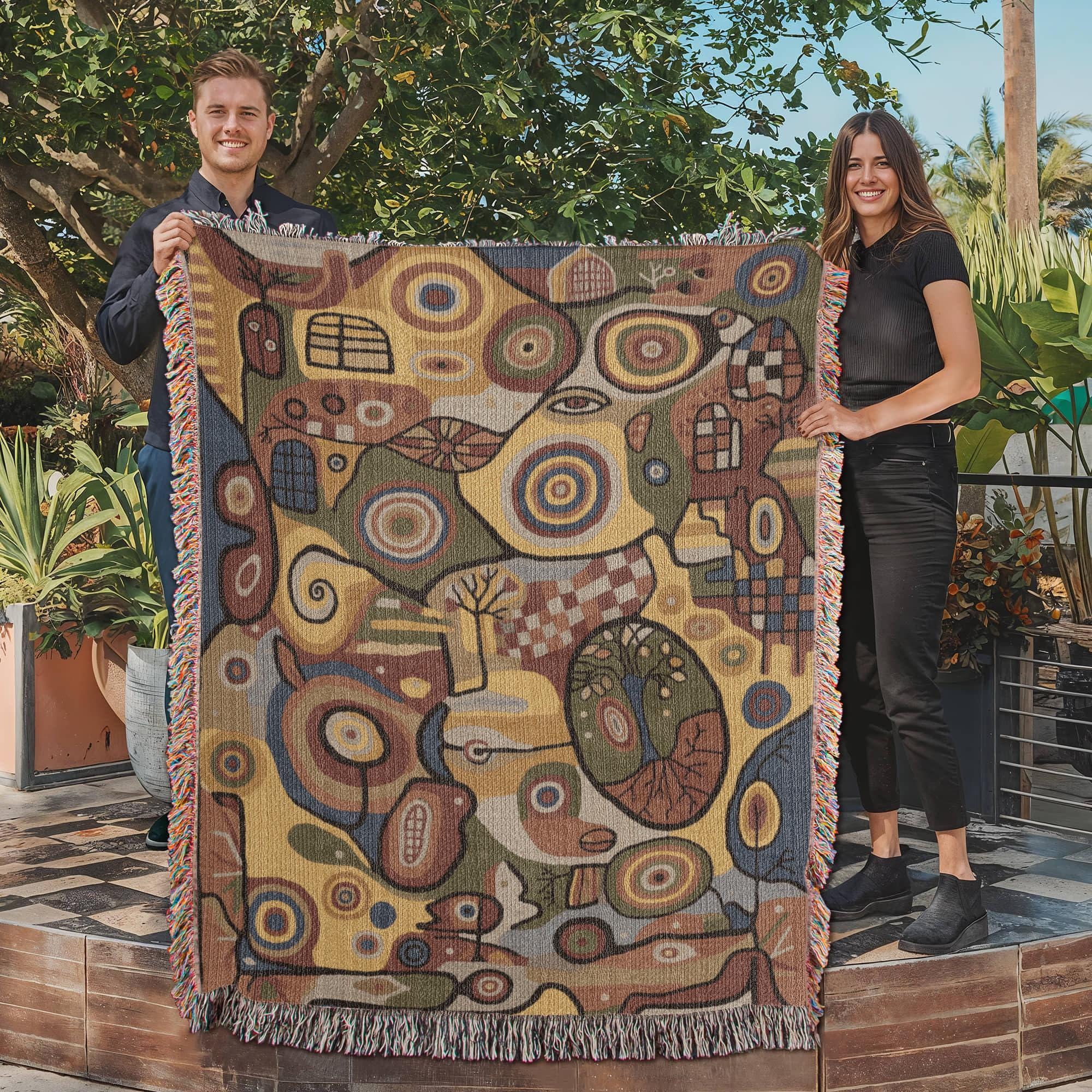 WHIMSICAL ABSTRACT GARDEN COTTON TAPESTRY THROW BLANKET - Image 3