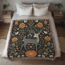 ENCHANTED FOREST DEER AND WILDFLOWERS COTTON TAPESTRY THROW BLANKET