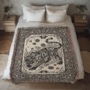 ROARING TIGER AND FLORAL ORNAMENT COTTON TAPESTRY THROW BLANKET