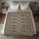 VINTAGE RIVER TROUT AND FISH COTTON TAPESTRY THROW BLANKET