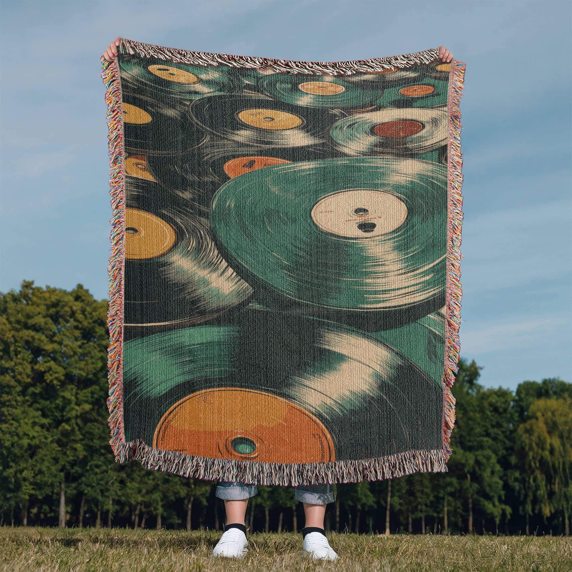 VINTAGE VINYL RECORD COLLECTION COTTON TAPESTRY THROW BLANKET - Image 2
