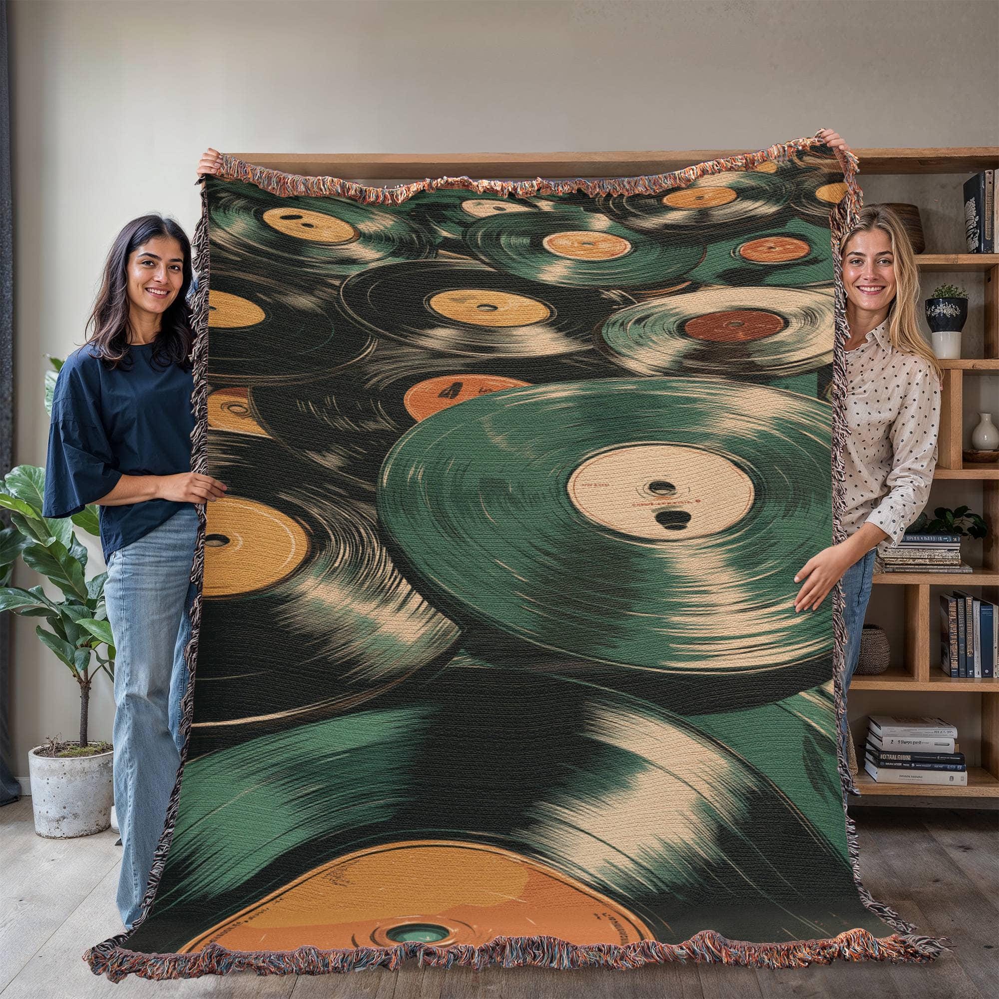 VINTAGE VINYL RECORD COLLECTION COTTON TAPESTRY THROW BLANKET - Image 3