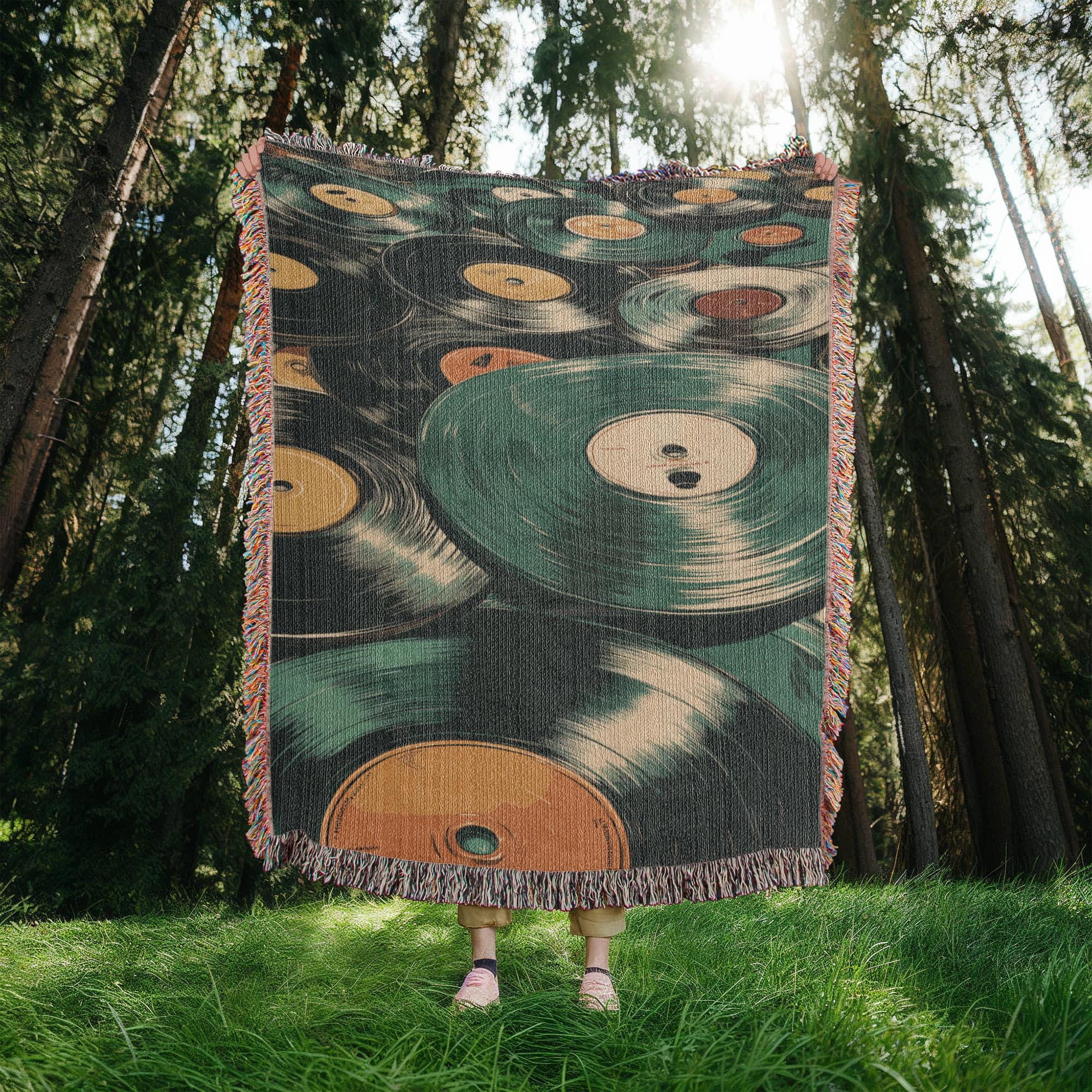 VINTAGE VINYL RECORD COLLECTION COTTON TAPESTRY THROW BLANKET - Image 4