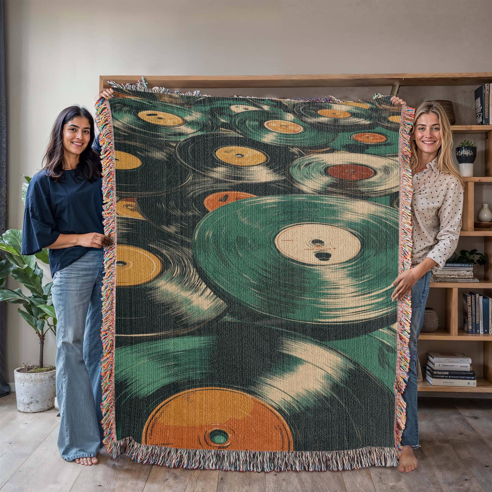 VINTAGE VINYL RECORD COLLECTION COTTON TAPESTRY THROW BLANKET - Image 5