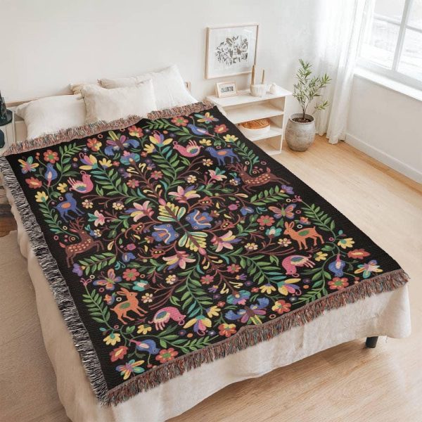 MIDNIGHT FOLK GARDEN BUTTERFLY COTTON TAPESTRY THROW BLANKET
