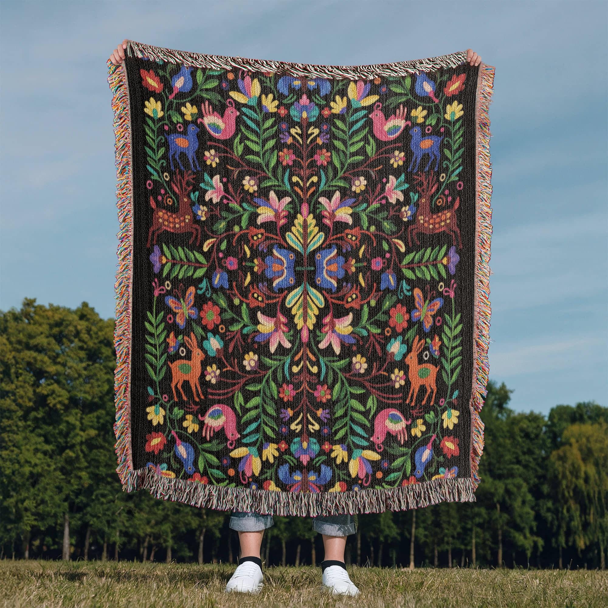 MIDNIGHT FOLK GARDEN BUTTERFLY COTTON TAPESTRY THROW BLANKET - Image 2