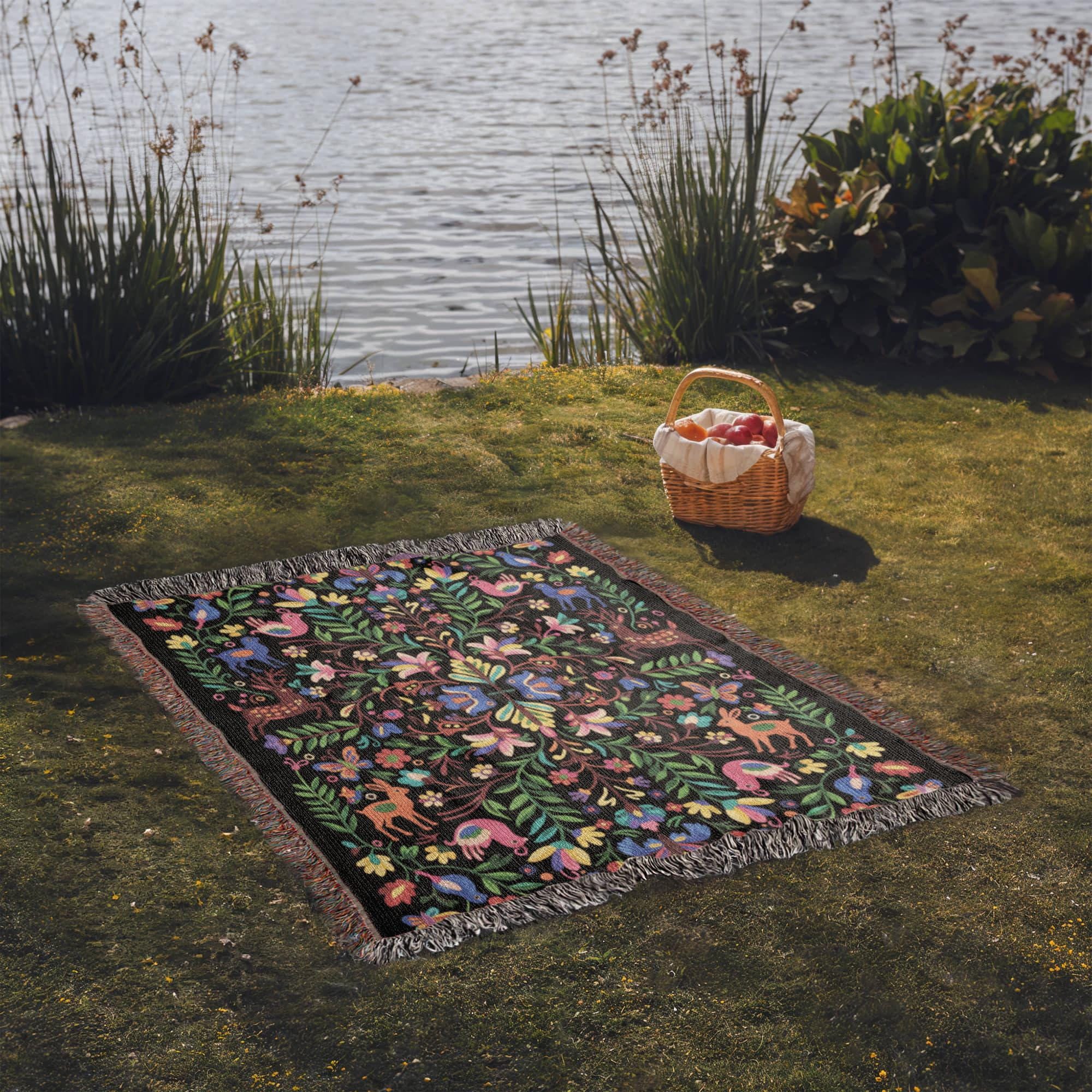 MIDNIGHT FOLK GARDEN BUTTERFLY COTTON TAPESTRY THROW BLANKET - Image 5