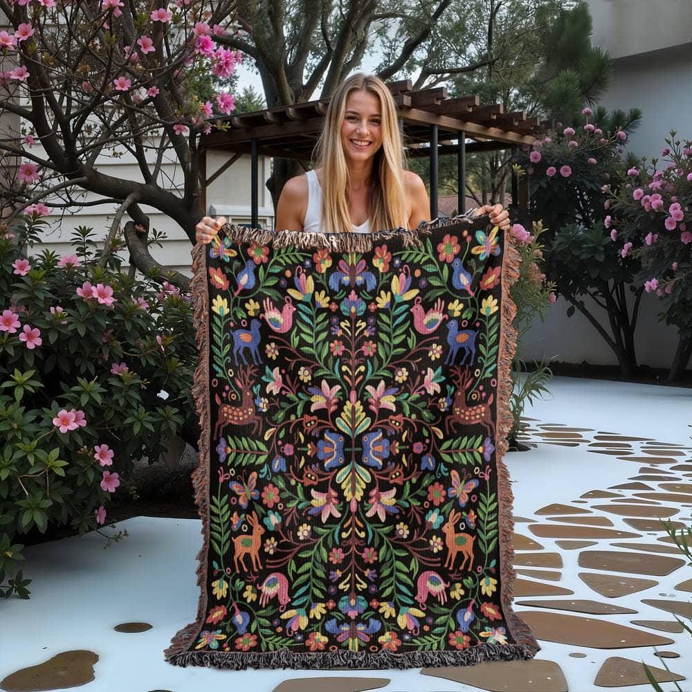 MIDNIGHT FOLK GARDEN BUTTERFLY COTTON TAPESTRY THROW BLANKET - Image 7